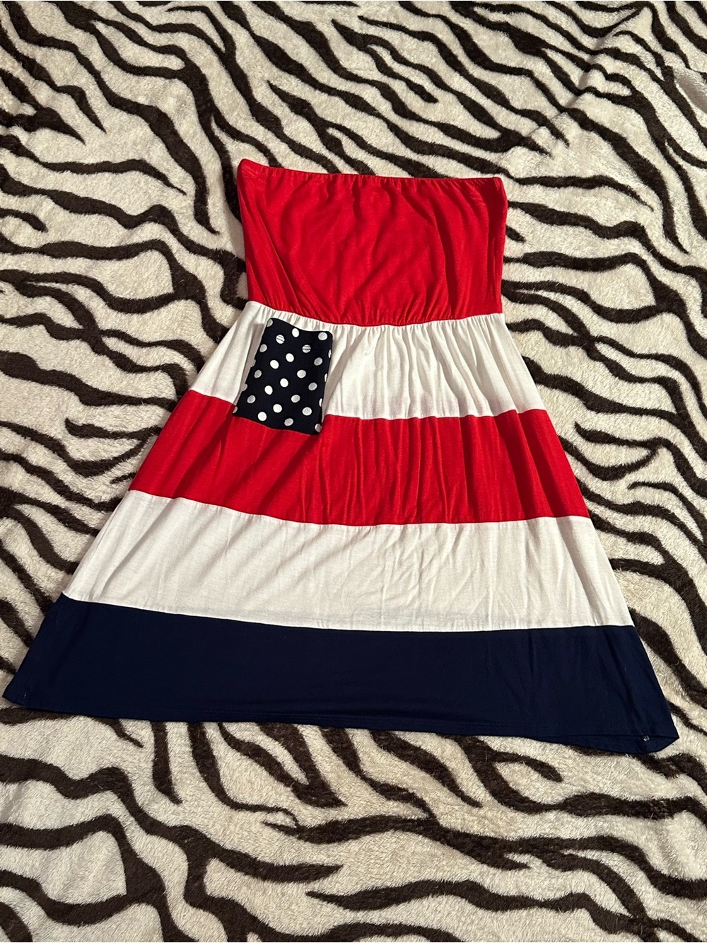 Rachel Kate Red White & Navy Strapless Mini Dress